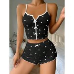 Women's Pajamas - Manufacturer - Wholesale Plus Size Heart Print Contrast Suspender Casual