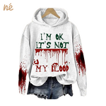 Women's Hoodie - Manufacturer - Halloween Bloodstained Clown "I'm Ok" Long Sleeve Crewneck