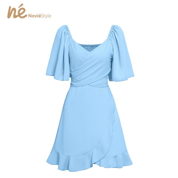 Women's Midi Dress - Manufacturer - Custom Boat Neck Solid Waist Ruffle Eco Woven Summer