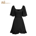 Women's Midi Dress - Manufacturer - Boat Neck Solid Slim Ruffle Edge Eco Breathable Daily