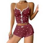 Women's Pajamas - Manufacturer - Wholesale Plus Size Heart Print Contrast Suspender Casual