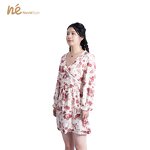 Women's Dress - Manufacturer - Floral Chiffon Wrapped Neck Long Sleeve Lace Summer Woven