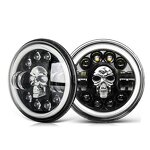 Motorcycle Headlight - Manufacturer - Skull 7 Inch H4 DRL Angel Eye 12V 8000 Lumens Wrangler
