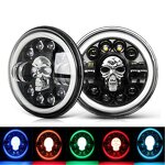 Motorcycle Headlight - Manufacturer - Skull 7 Inch H4 DRL Angel Eye 12V 8000 Lumens Wrangler