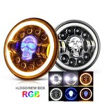 Motorcycle Headlight - Manufacturer - Skull 7 Inch H4 DRL Angel Eye 12V 8000 Lumens Wrangler