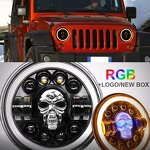 Motorcycle Headlight - Manufacturer - Skull 7 Inch H4 DRL Angel Eye 12V 8000 Lumens Wrangler