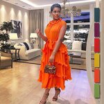 African Pleated Swing Dress - Manufacturer - Ear-trimmed High Waist European American New Full