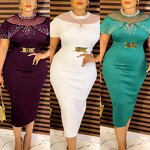 African Pearl Mesh Dress - Manufacturer - 2024 Luxury Summer Sexy Bodycon Gown Plus Size