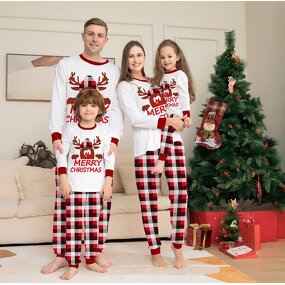 Christmas Parent-child Pajamas - Manufacturer - 2024 European American Plaid Deer Printed Home Set