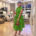 African Pleated Swing Dress - Manufacturer - Ear-trimmed High Waist European American New Full