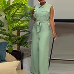 Sleeveless Wide Leg Jumpsuit - Manufacturer - 2024 Summer Lapel Pocket Waist Loose Cross-border