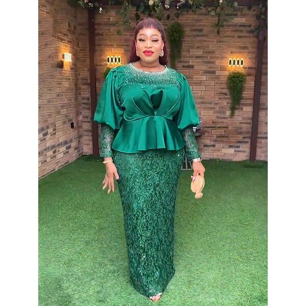 Ankara Evening Gown - Manufacturer - Dubai Luxury O-neck Long Sleeve Plus Size 2024 Outfits