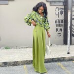 Printed Lantern Sleeve Suit - Manufacturer - 2024 Spring European American Wide Leg Trousers