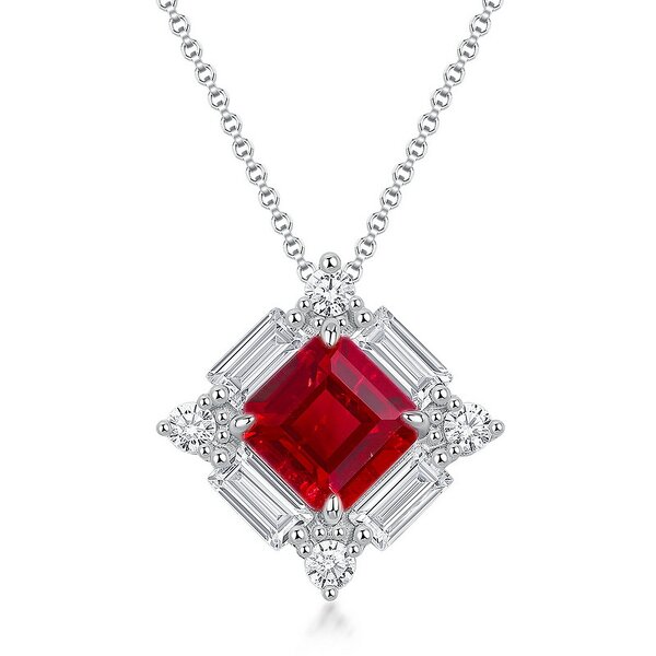 Hot Sale S925 Sterling Silver Geometric Pendant Necklace for Women Red Gem Inlaid Cultivated Stone Personalized Light Luxury