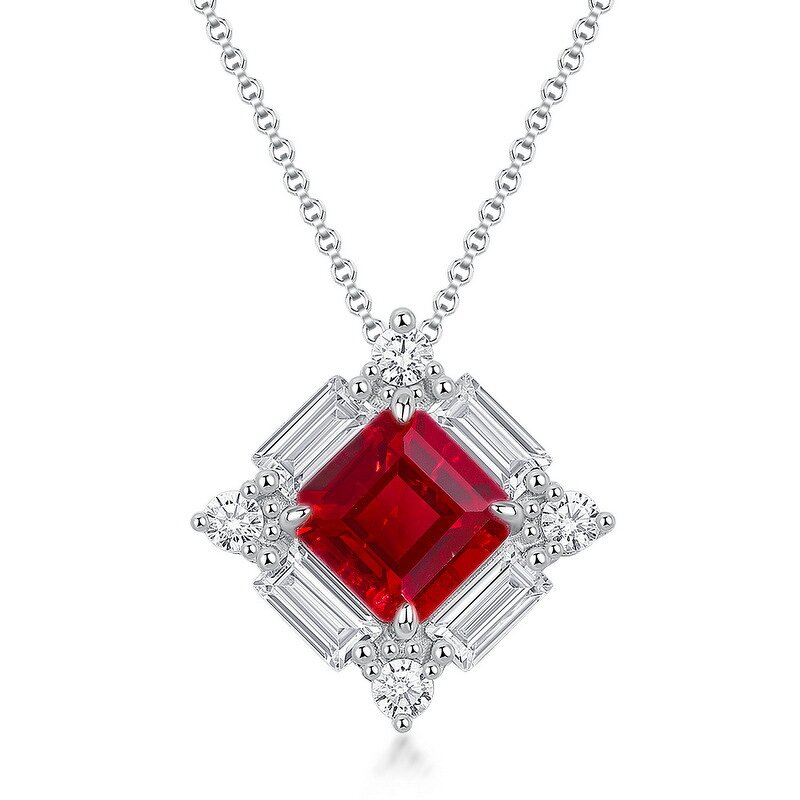 Hot Sale S925 Sterling Silver Geometric Pendant Necklace for Women Red Gem Inlaid Cultivated Stone Personalized Light Luxury