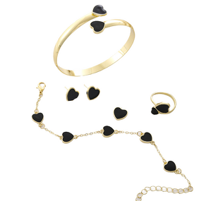 Double Heart Jewelry Set - Manufacturer - Gold Plated Alloy Earrings Necklace Bracelet Punk Wedding