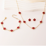 Five-Leaf Grass Jewelry Set - Manufacturer - Lucky Flower 3-Piece Necklace Bracelet Earrings Party Gift