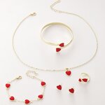 Double Heart Jewelry Set - Manufacturer - Gold Plated Alloy Earrings Necklace Bracelet Punk Wedding