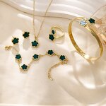 Clover Jewelry Set - Manufacturer - Vintage Gold-Plated Alloy Acrylic Bracelet Necklace Ring Earrings