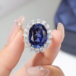 Blue Sapphire Jewelry Set - Manufacturer - 925 Silver 18K Gold Ring Stud Earrings Fine Gemstone Gift