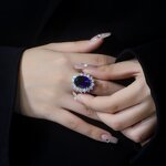 Blue Sapphire Jewelry Set - Manufacturer - 925 Silver 18K Gold Ring Stud Earrings Fine Gemstone Gift