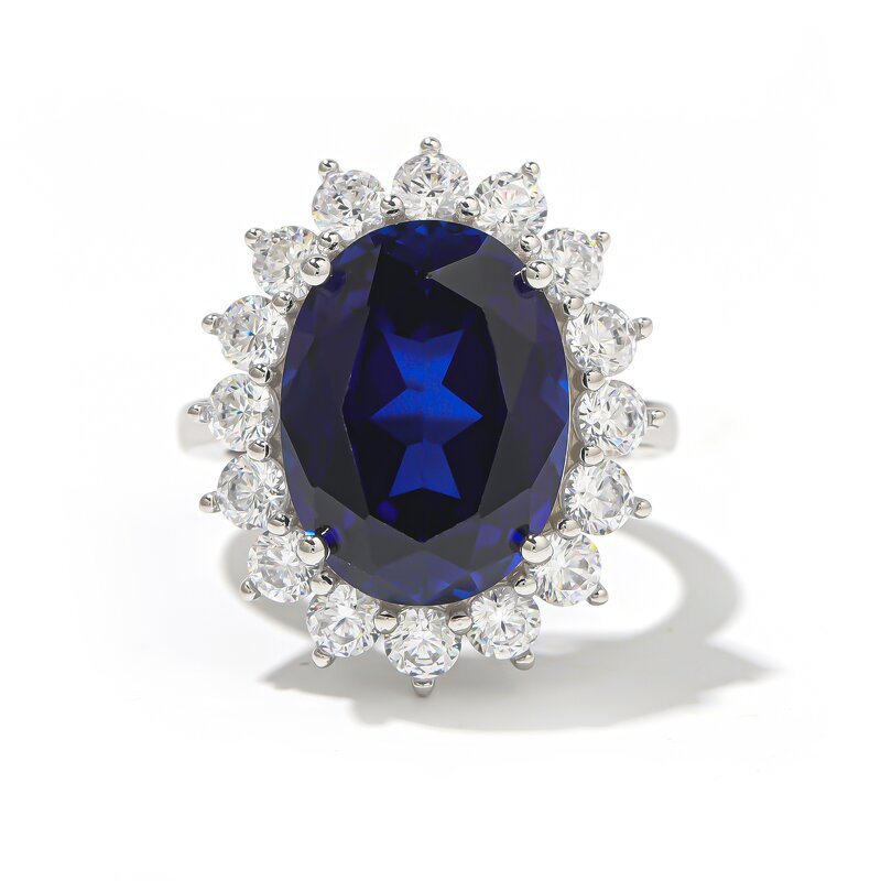 Blue Sapphire Jewelry Set - Manufacturer - 925 Silver 18K Gold Ring Stud Earrings Fine Gemstone Gift