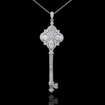 Lab Diamond Key Necklace - Manufacturer - Classic Silver Gold Plating Flower Shape Ladies Wedding Gift