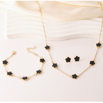 Five-Leaf Grass Jewelry Set - Manufacturer - Lucky Flower 3-Piece Necklace Bracelet Earrings Party Gift