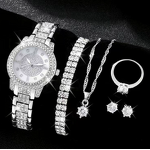 Rose Alloy Jewelry Set - Manufacturer - Women's Trendy Hip Hop Bling Rhinestone Necklace Watch Stylish