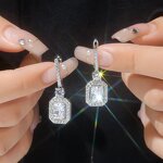 Lab Diamond Drop Earrings - Manufacturer - AKICE S925 2CT Radiant White Gold Hoop Style Dangle