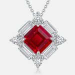 Hot Sale S925 Sterling Silver Geometric Pendant Necklace for Women Red Gem Inlaid Cultivated Stone Personalized Light Luxury
