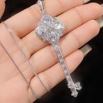 Lab Diamond Key Necklace - Manufacturer - Classic Silver Gold Plating Flower Shape Ladies Wedding Gift