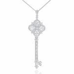 Lab Diamond Key Necklace - Manufacturer - Classic Silver Gold Plating Flower Shape Ladies Wedding Gift