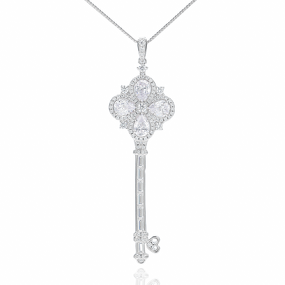 Lab Diamond Key Necklace - Manufacturer - Classic Silver Gold Plating Flower Shape Ladies Wedding Gift