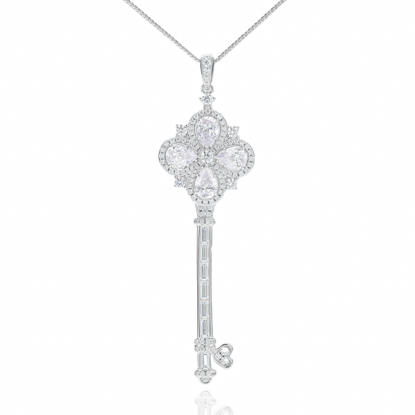 Lab Diamond Key Necklace - Manufacturer - Classic Silver Gold Plating Flower Shape Ladies Wedding Gift