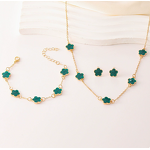 Five-Leaf Grass Jewelry Set - Manufacturer - Lucky Flower 3-Piece Necklace Bracelet Earrings Party Gift