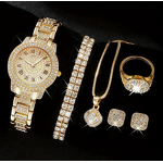 Rose Alloy Jewelry Set - Manufacturer - Women's Trendy Hip Hop Bling Rhinestone Necklace Watch Stylish