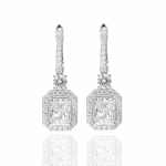 Lab Diamond Drop Earrings - Manufacturer - AKICE S925 2CT Radiant White Gold Hoop Style Dangle