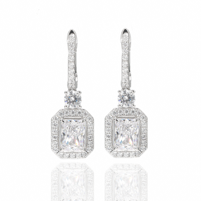 Lab Diamond Drop Earrings - Manufacturer - AKICE S925 2CT Radiant White Gold Hoop Style Dangle