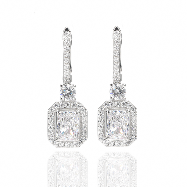 Lab Diamond Drop Earrings - Manufacturer - AKICE S925 2CT Radiant White Gold Hoop Style Dangle