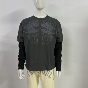 Unisex Long Sleeve Tee - Manufacturer - TS1879 2 in 1 Double Layer Cotton DTG Print Oversized