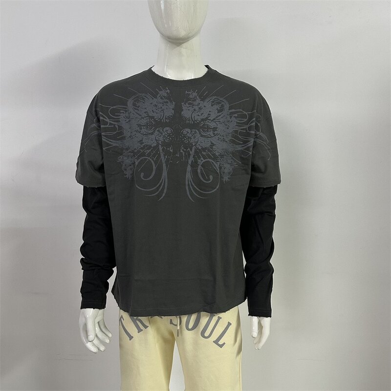 Unisex Long Sleeve Tee - Manufacturer - TS1879 2 in 1 Double Layer Cotton DTG Print Oversized