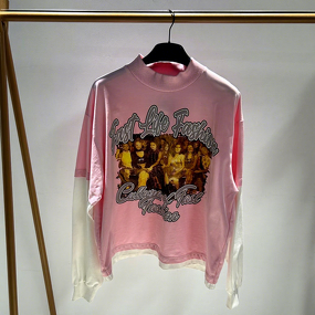 Men's Long Sleeve T-shirt - Manufacturer - TS2861 Oversized Distressed Full Print Double Layer