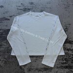 Men's Long Sleeve T-Shirt - Manufacturer - TS3741 Waffle Knit Vintage White Digital Print Oversized