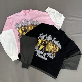 Men's T-shirts - Manufacturer - TS2512 Cotton Oversized DTG Printing Double Layer Long Sleeve