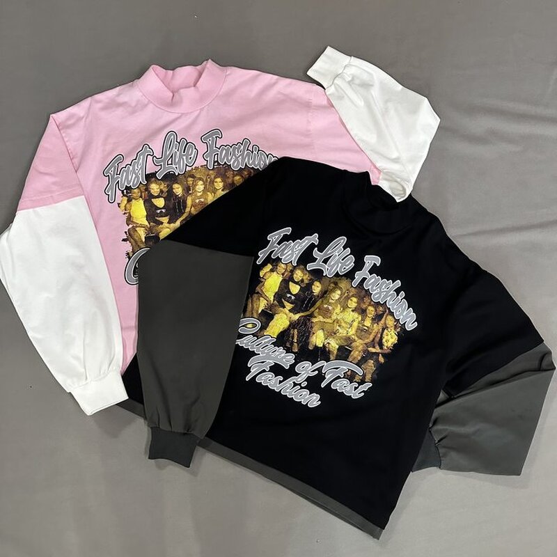 Men's T-shirts - Manufacturer - TS2512 Cotton Oversized DTG Printing Double Layer Long Sleeve