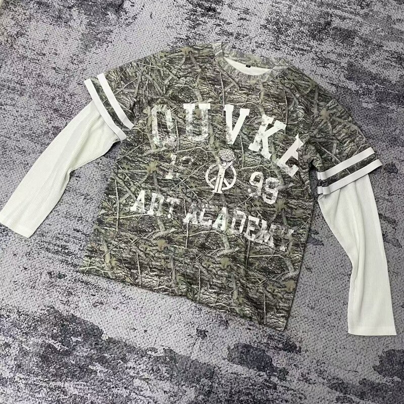 Men's Long Sleeve Tshirt - Manufacturer - TS2696 Waffle Hip Hop Double Layer Oversized Graphic Print