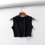 Women's Crop Tops - Manufacturer - TK523 Screen Print Lace Trim Sleeveless Round Neck Racerback