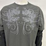 Unisex Long Sleeve Tee - Manufacturer - TS1879 2 in 1 Double Layer Cotton DTG Print Oversized