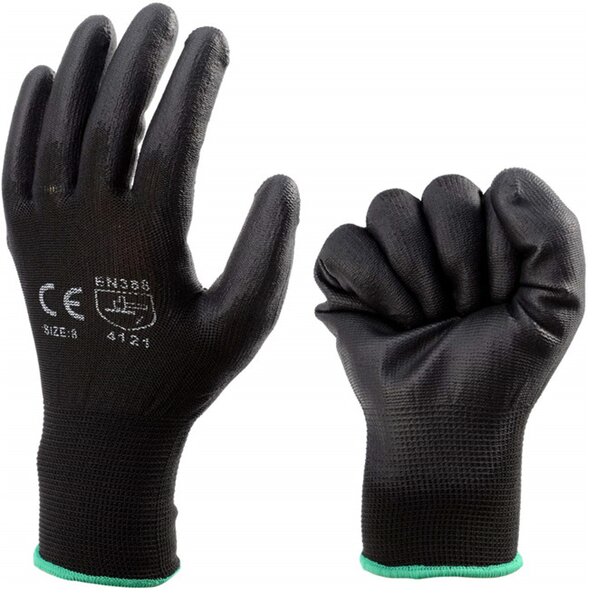 PU Coated Gloves - Manufacturer - Loktar Custom Logo Polyester Knitted Black General Purpose